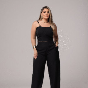 Conjunto Crepe Liso com Calça Feminina