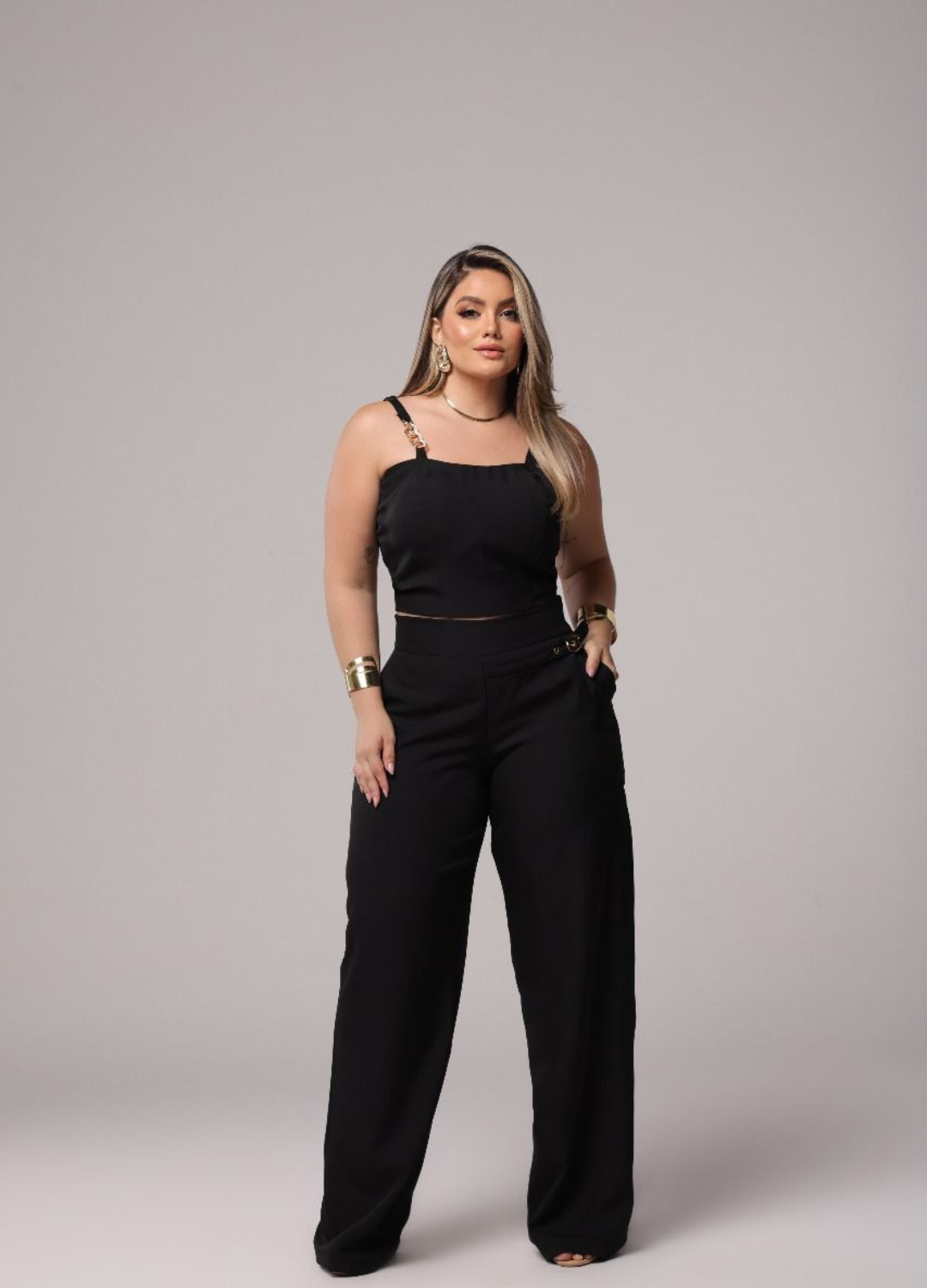 Conjunto Crepe Liso com Calça Feminina